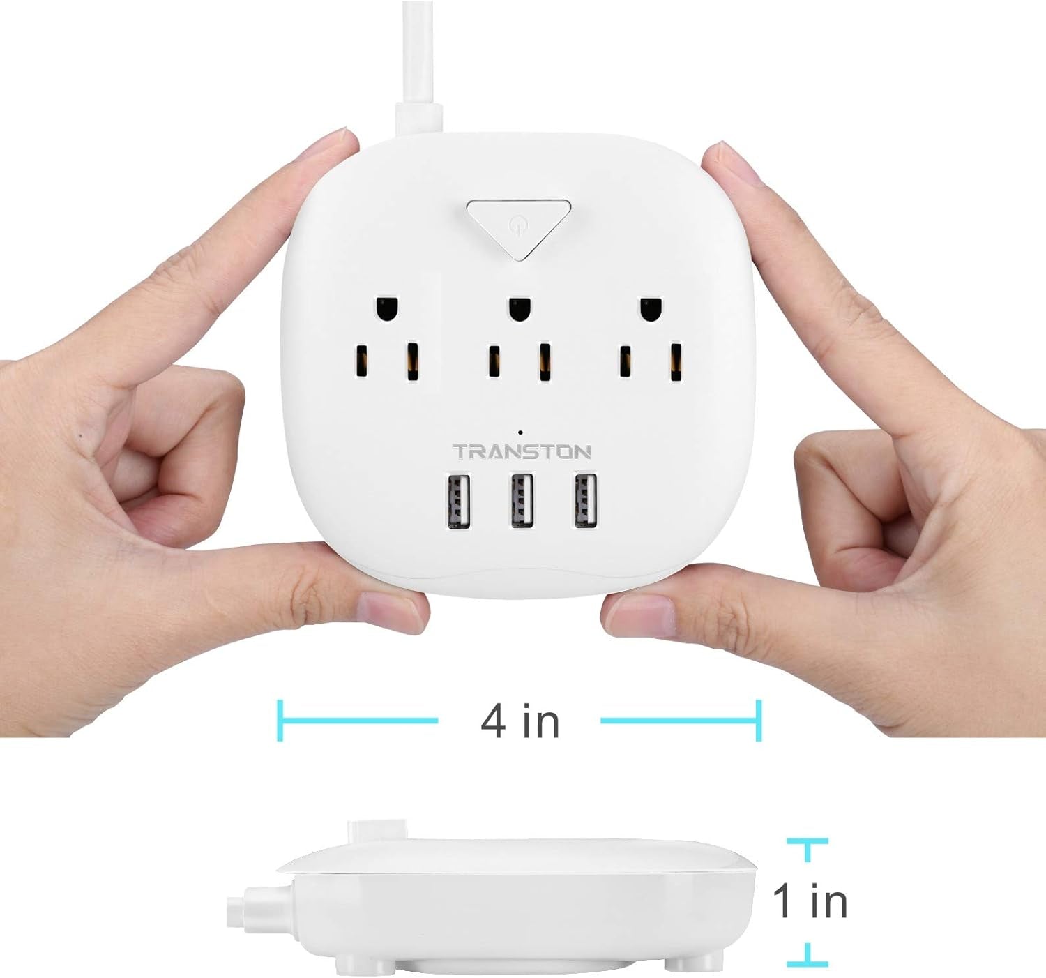 Power Strip 3 Outlets and 3 USB Ports with Switch Control, Desktop Charging Station with 5 Ft Extension Cord, Compact for Nightstand, Office and Travel - White