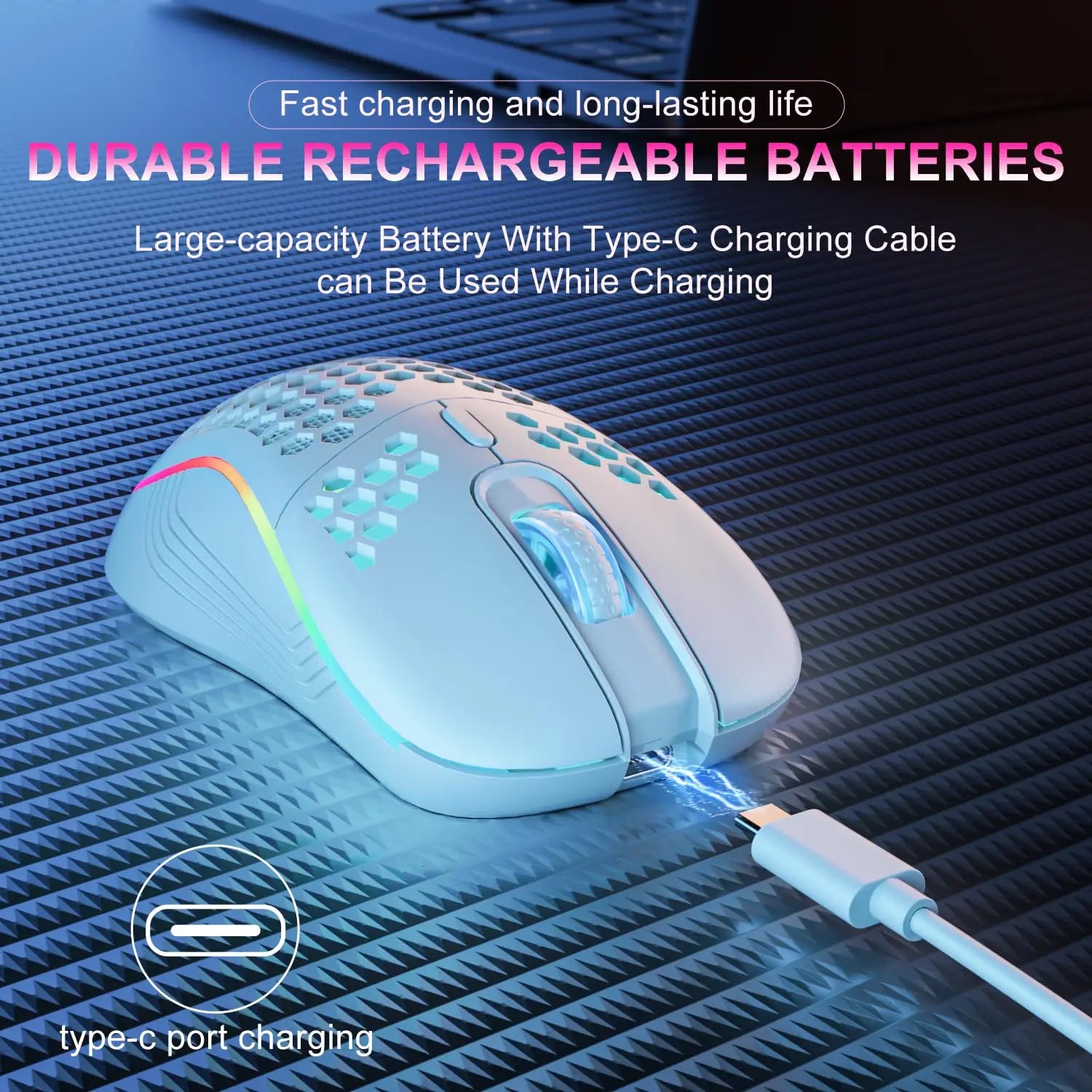 2.4G Wireless Gaming Mouse RGB Lighting Charging Mouse with Adjustable DPI Ergonomic Honeycomb Design for Desktop Laptop